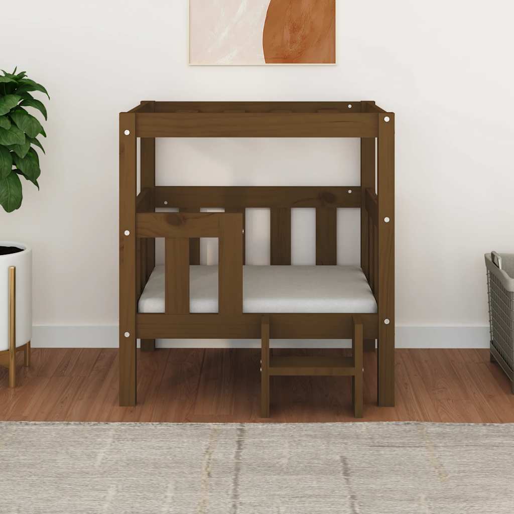 Cama para perros madera maciza pino marrón miel 65,5x50,5x70 cm