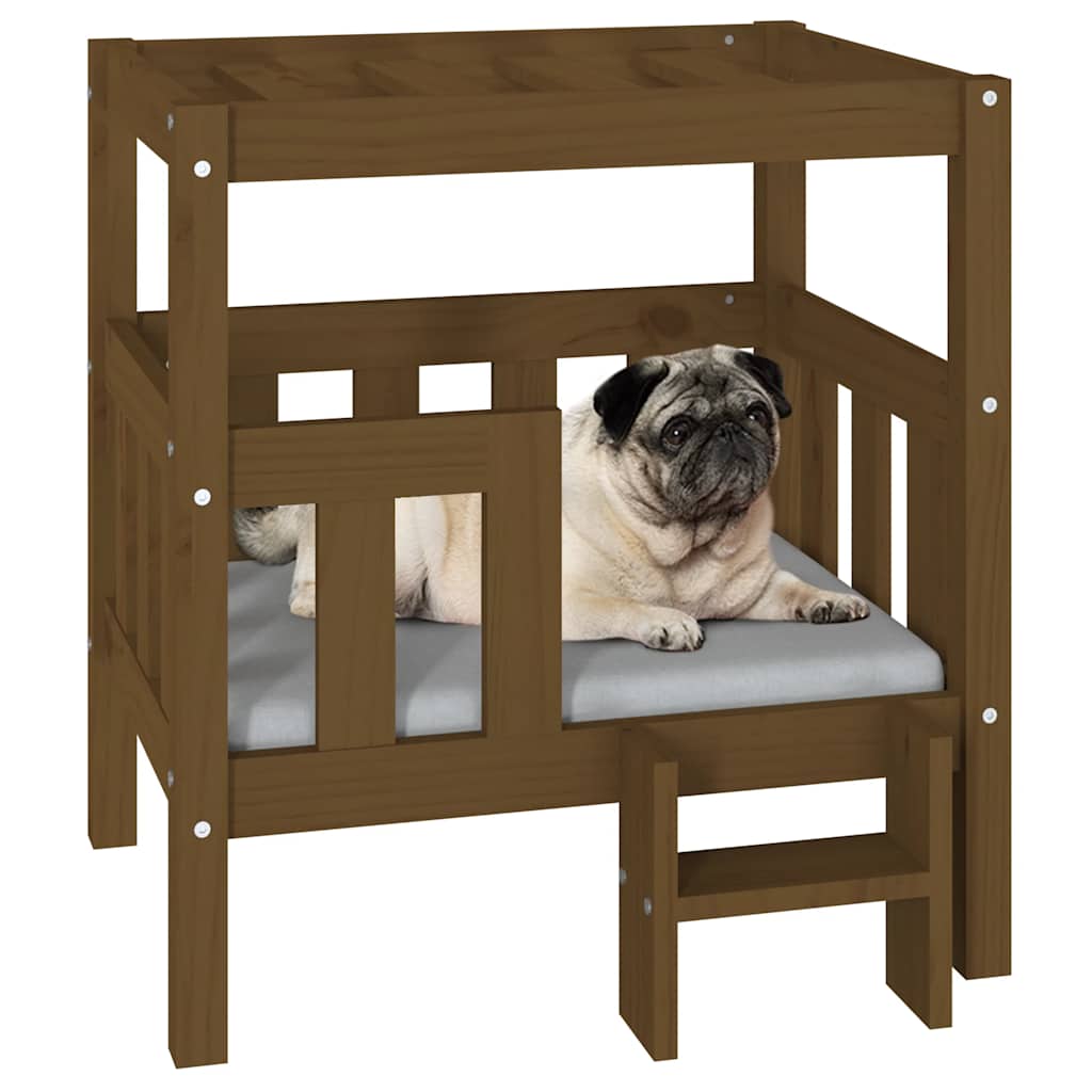 Cama para perros madera maciza pino marrón miel 65,5x50,5x70 cm