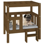 Cama para perros madera maciza pino marrón miel 65,5x50,5x70 cm