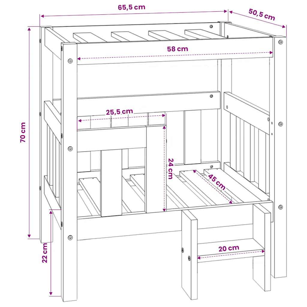 Cama para perros madera maciza pino marrón miel 65,5x50,5x70 cm