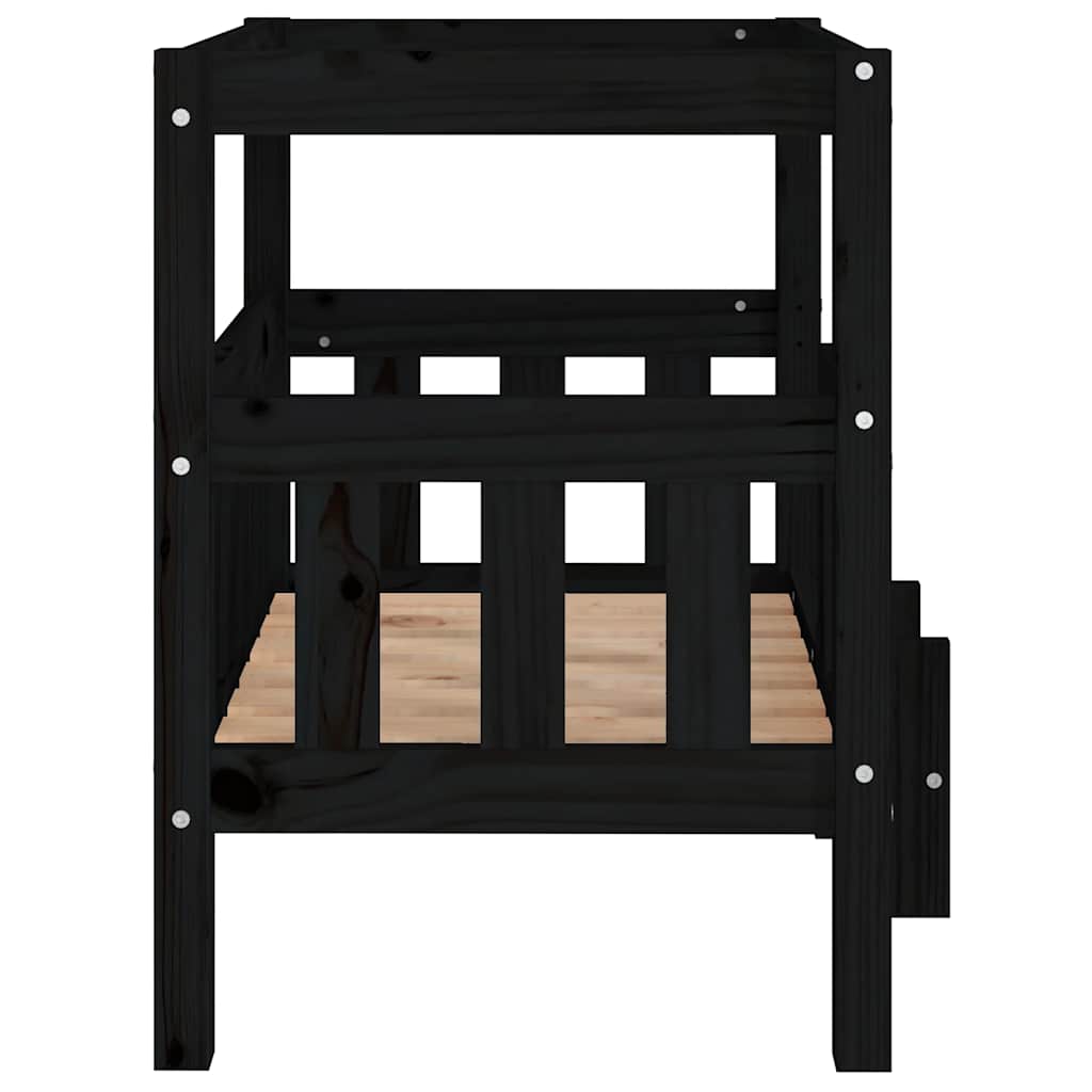 Cama para perros madera maciza de pino negro 65,5x50,5x70 cm