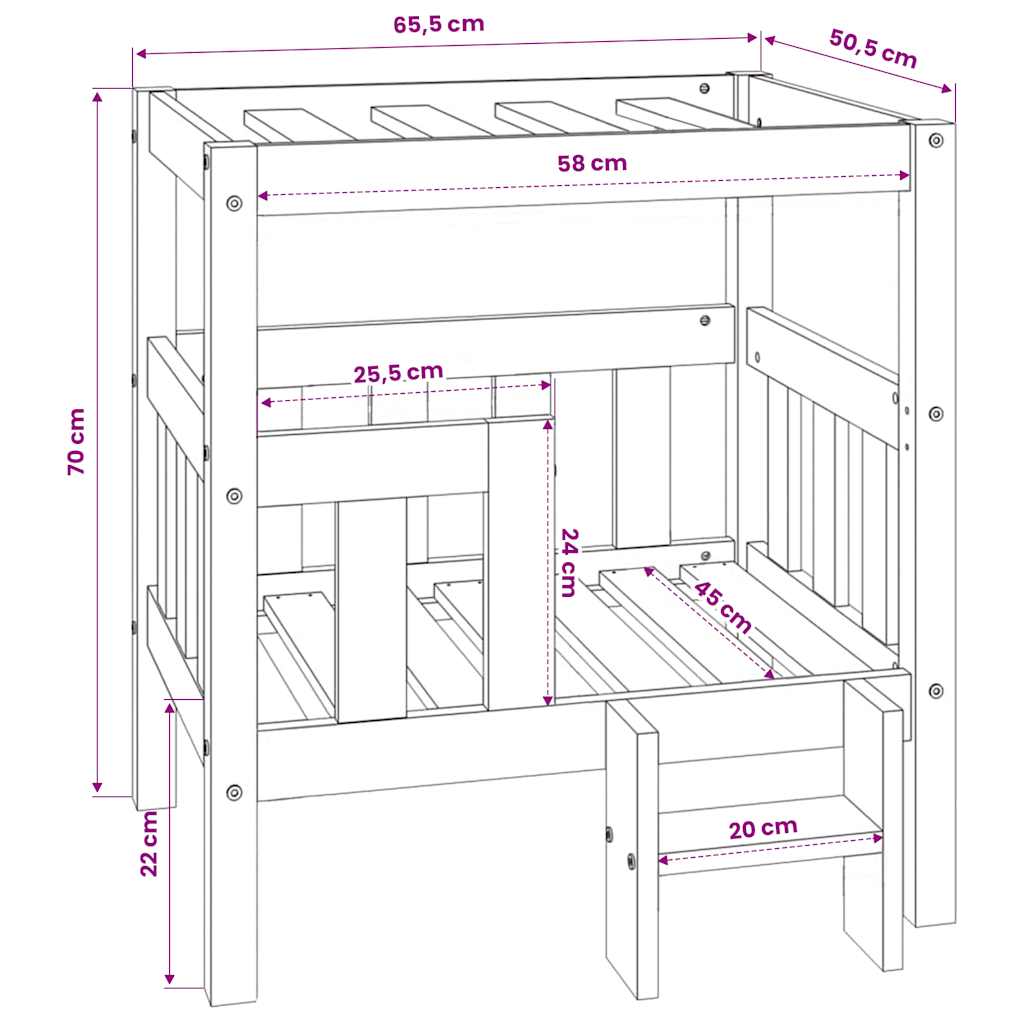 Cama para perros madera maciza de pino negro 65,5x50,5x70 cm