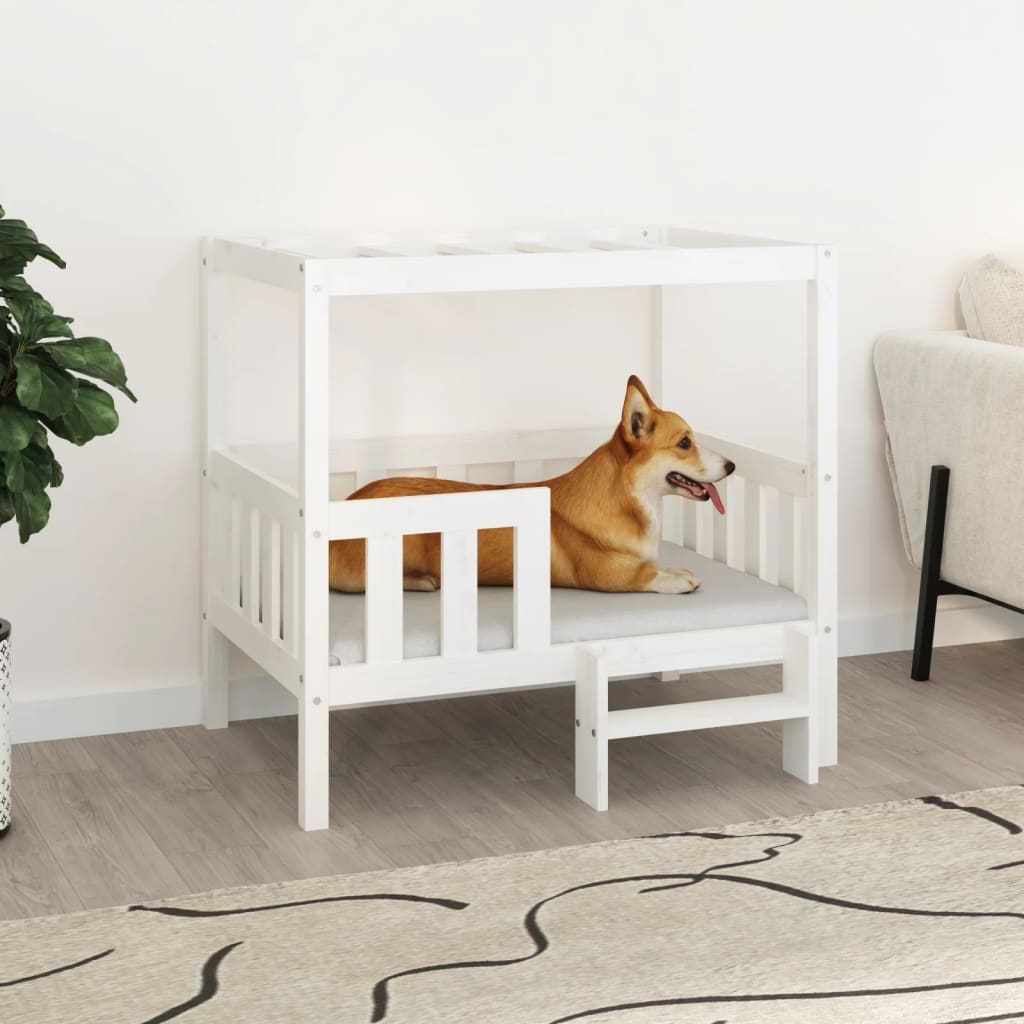 Cama para perros madera maciza de pino blanco 95,5x65,5x28 cm