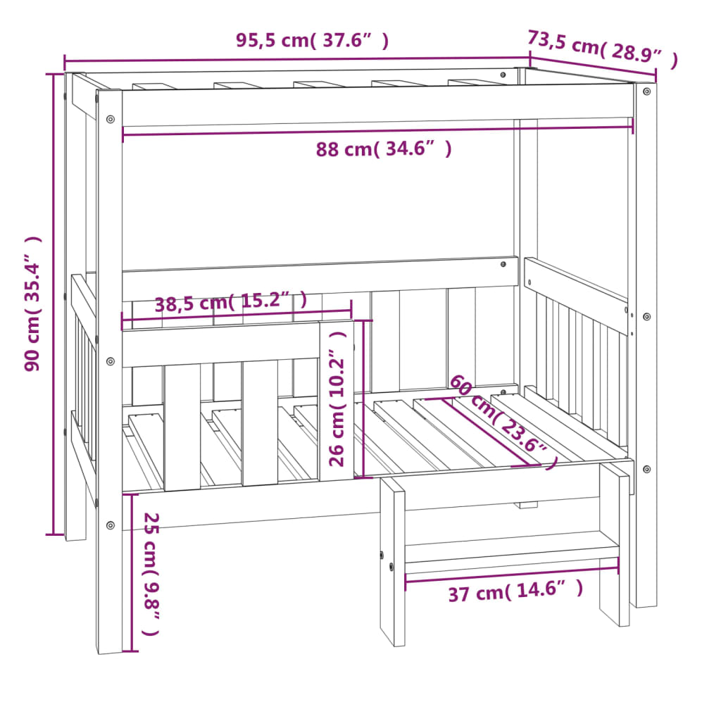 Cama para perros madera maciza de pino gris 95,5x73,5x90 cm