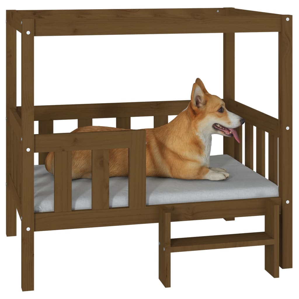 Cama para perros madera maciza pino marrón miel 95,5x73,5x90 cm