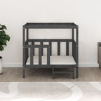 Cama para perros madera maciza de pino gris 105,5x83,5x100 cm