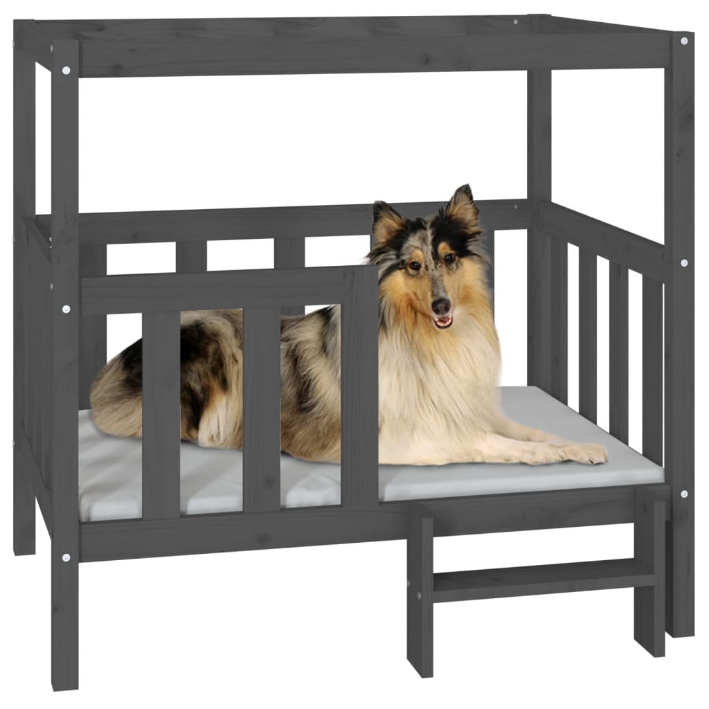 Cama para perros madera maciza de pino gris 105,5x83,5x100 cm