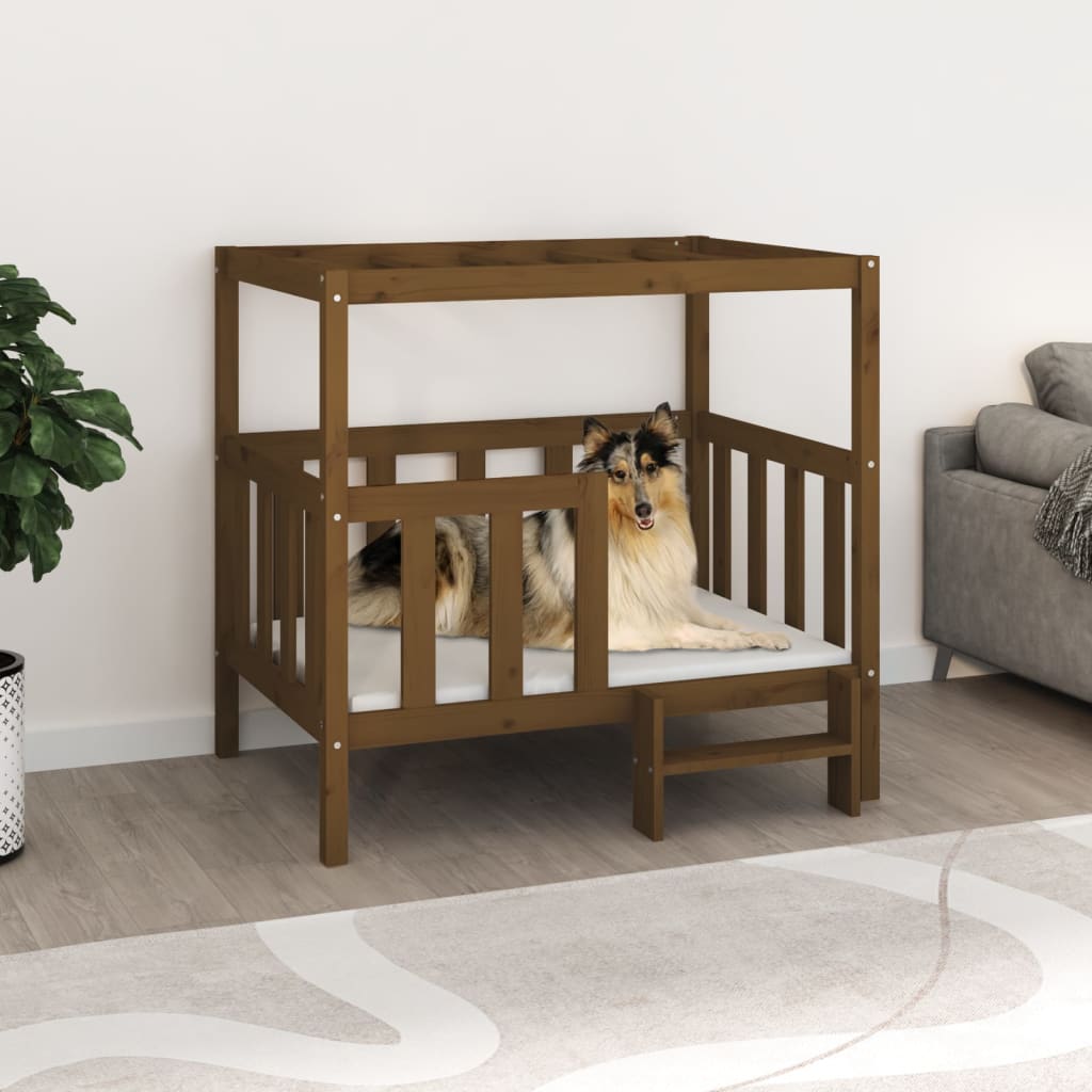 Cama para perros madera maciza pino marrón miel 95,5x73,5x90 cm