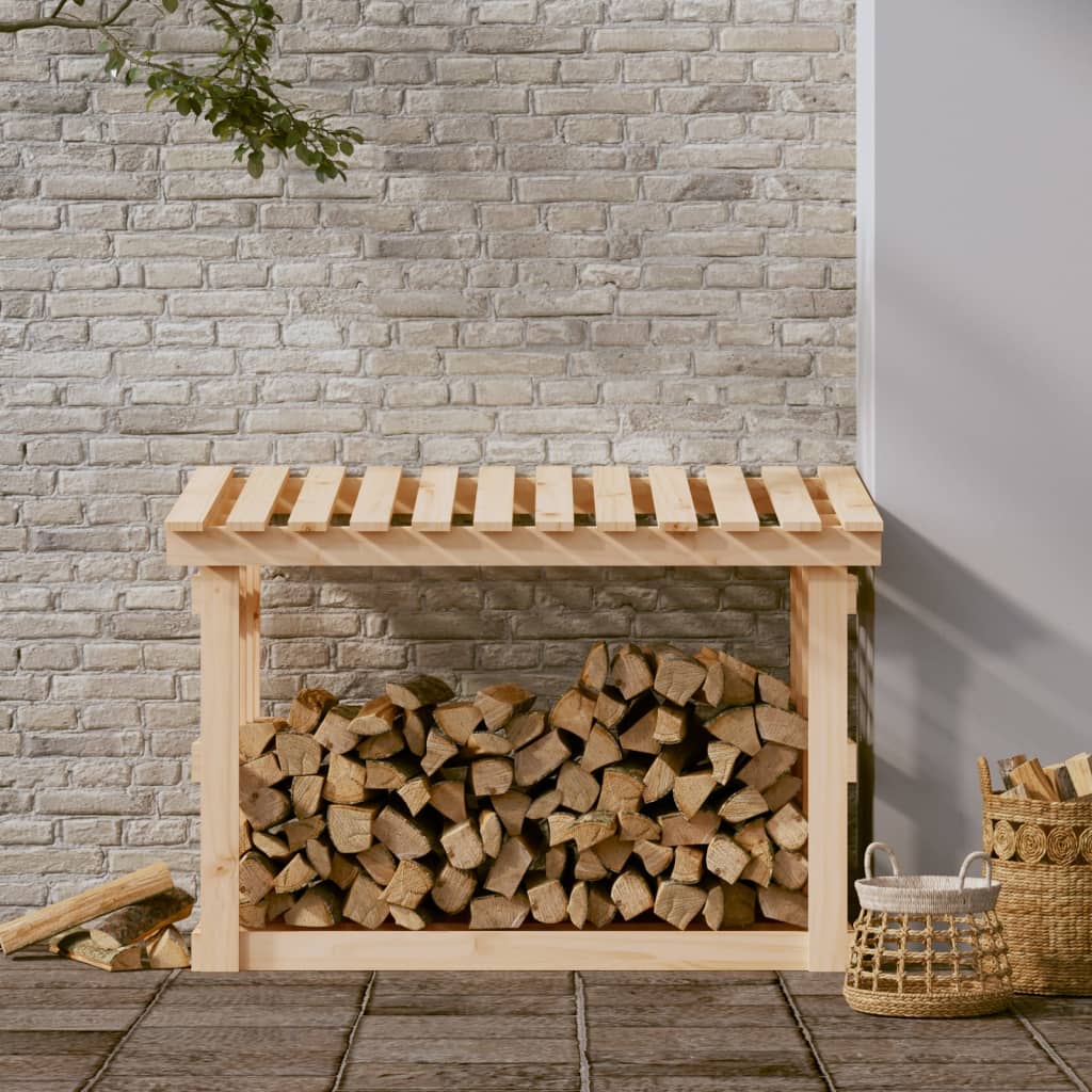 Leñero de madera maciza de pino 108x64,5x77 cm