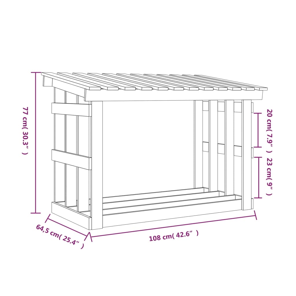Leñero de madera maciza de pino 108x64,5x77 cm