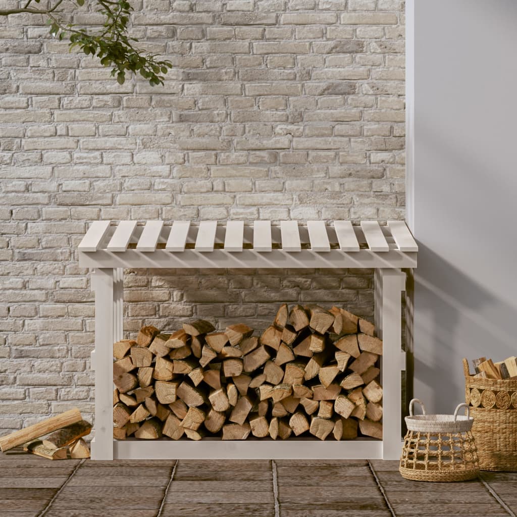 Leñero de madera maciza de pino blanco 108x64,5x77 cm