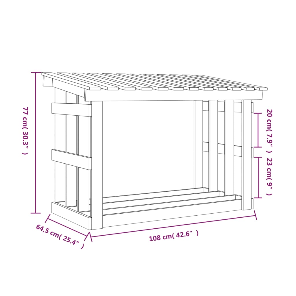 Leñero de madera maciza de pino blanco 108x64,5x77 cm