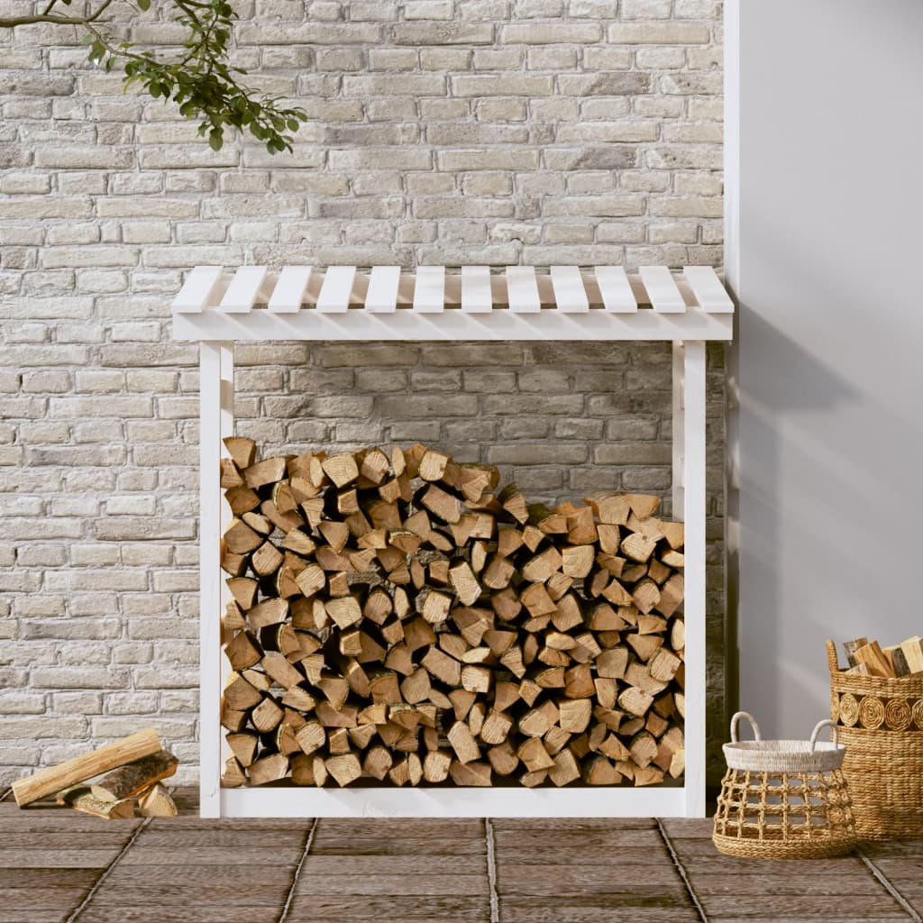 Leñero de madera maciza de pino blanco 108x64,5x110 cm