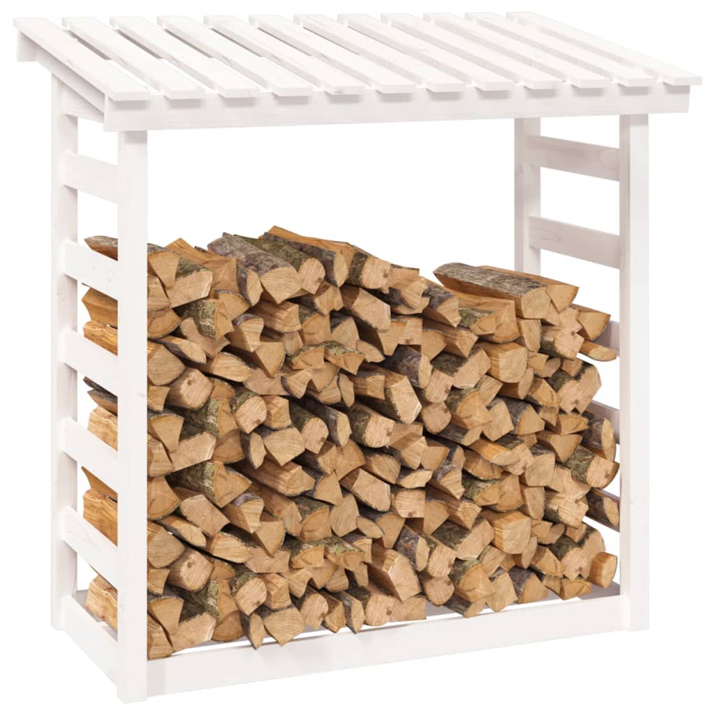 Leñero de madera maciza de pino blanco 108x64,5x110 cm