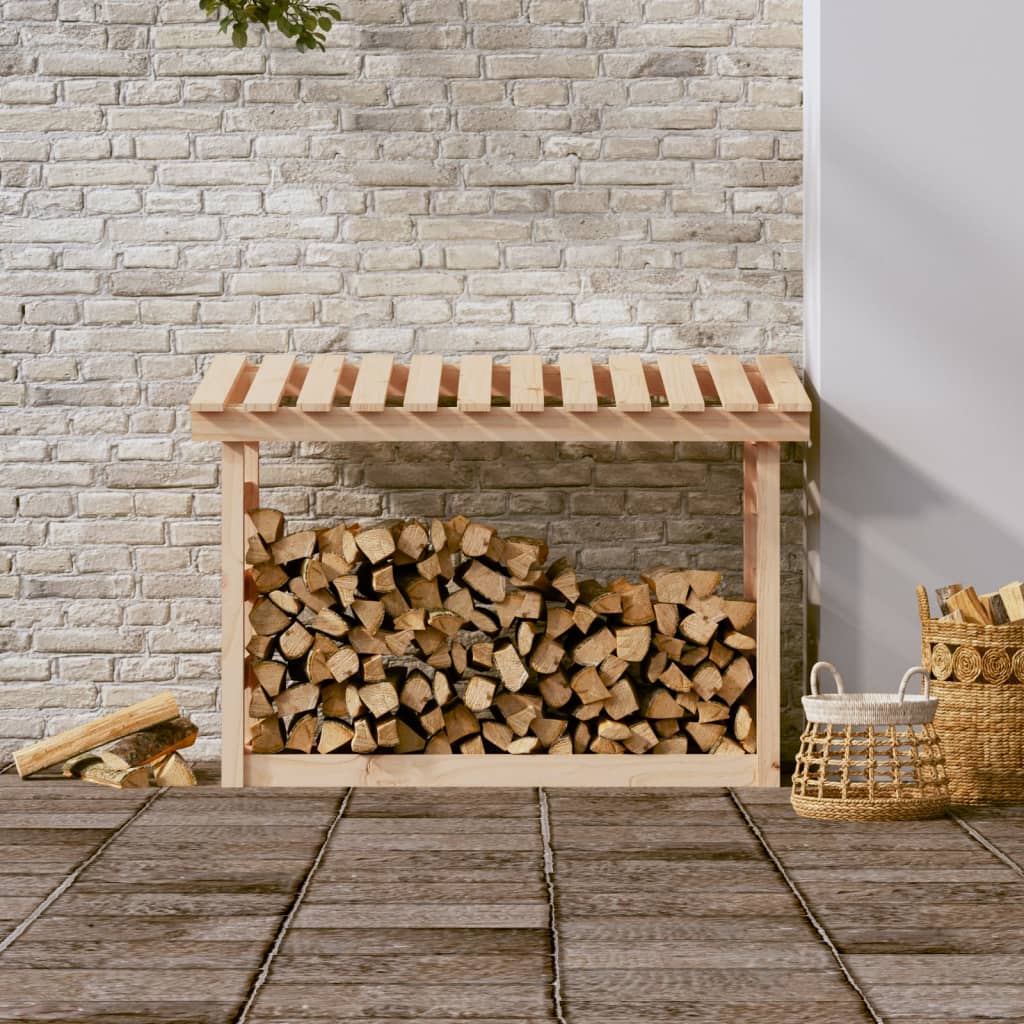 Leñero de madera maciza de pino 108x64,5x78 cm