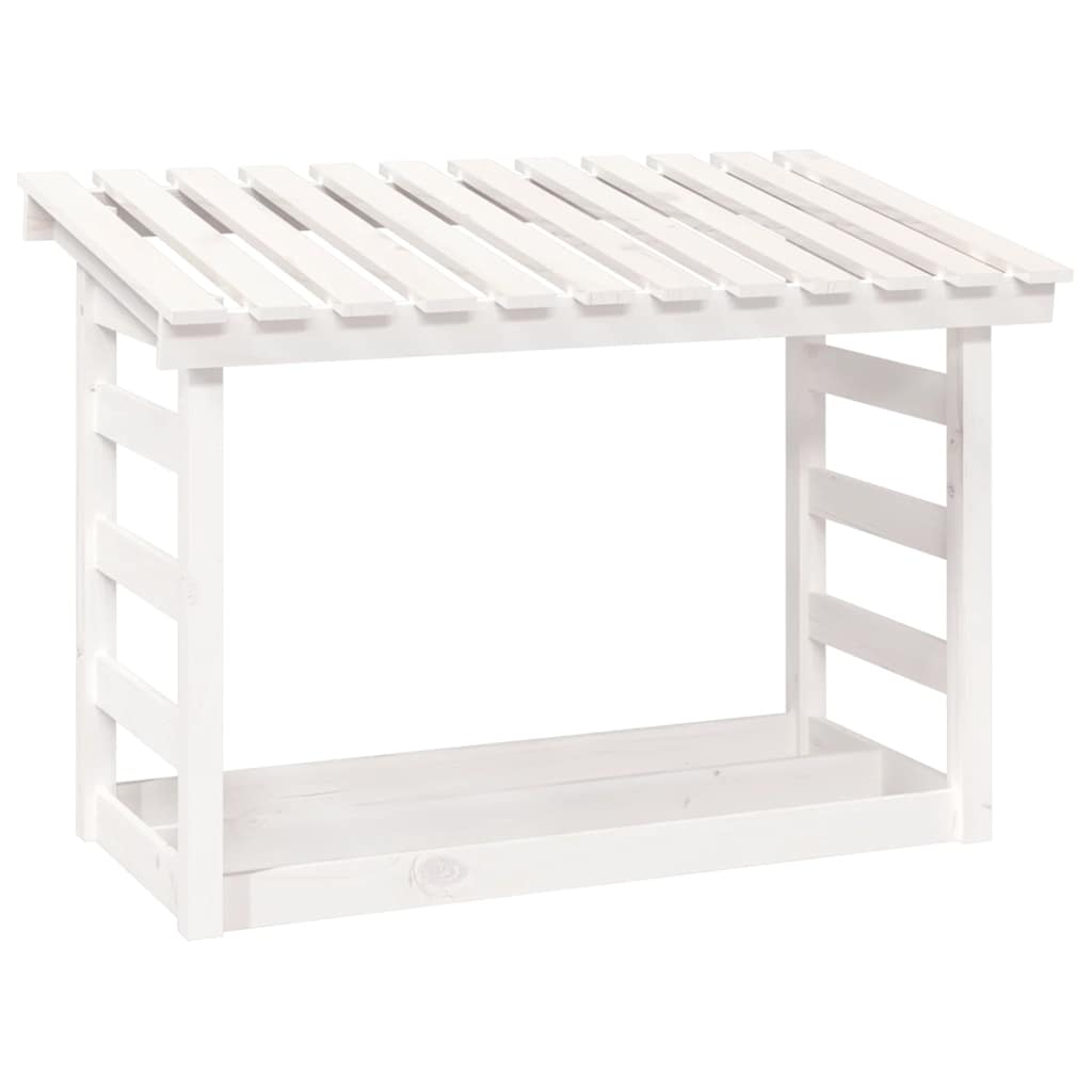 Leñero de madera maciza de pino blanco 108x64,5x78 cm
