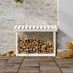 Leñero de madera maciza de pino blanco 108x64,5x78 cm