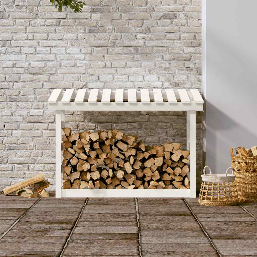 Leñero de madera maciza de pino blanco 108x64,5x78 cm