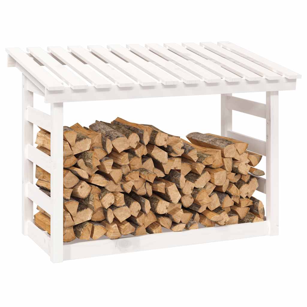 Leñero de madera maciza de pino blanco 108x64,5x78 cm