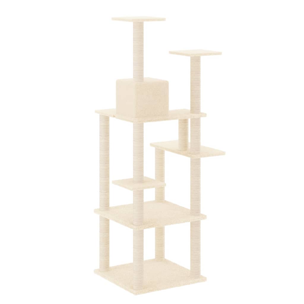 Rascador para gatos con postes de sisal crema 153 cm