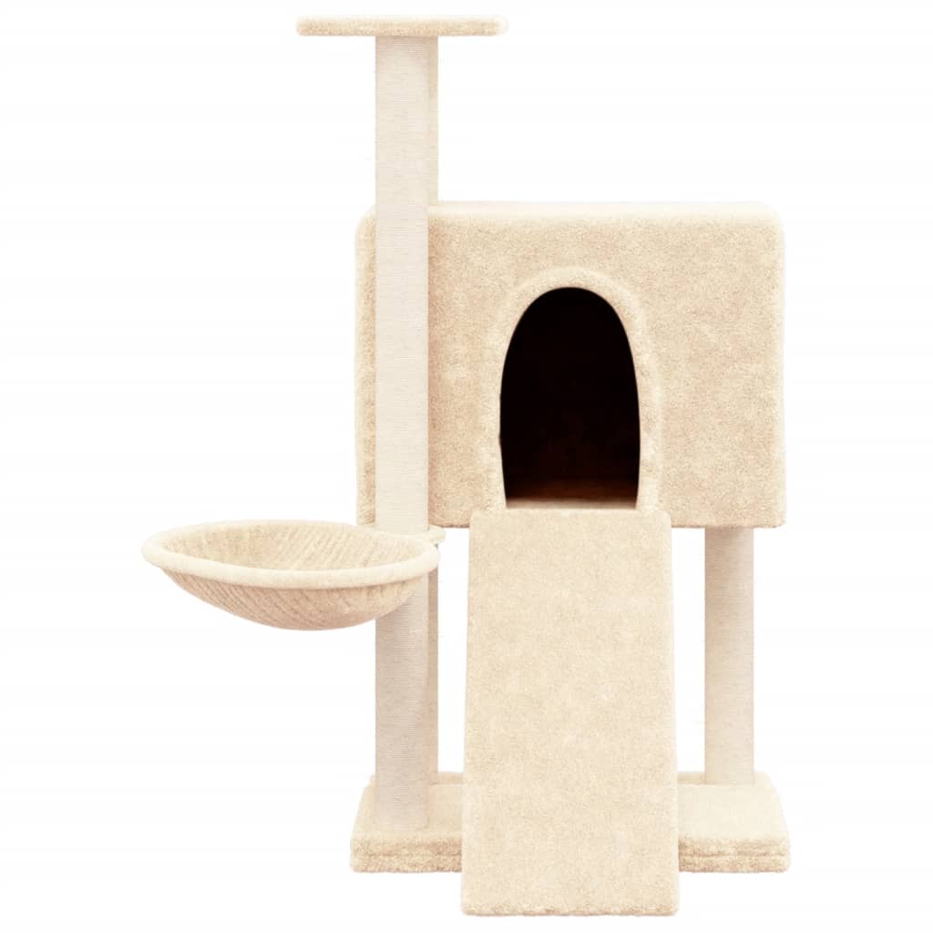 Rascador para gatos con postes de sisal crema 96 cm