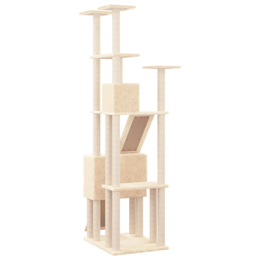 Rascador para gatos con postes de sisal crema 190 cm