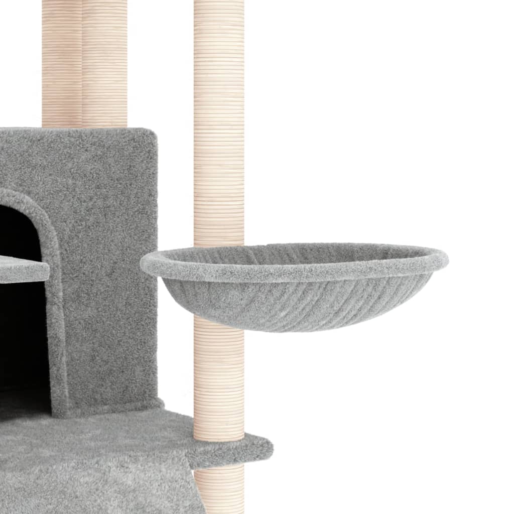 Rascador para gatos con postes de sisal gris claro 154 cm