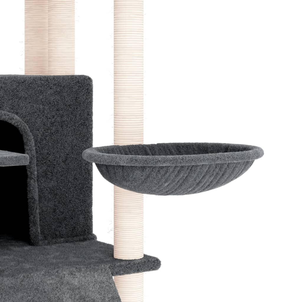 Rascador para gatos con postes de sisal gris oscuro 154 cm