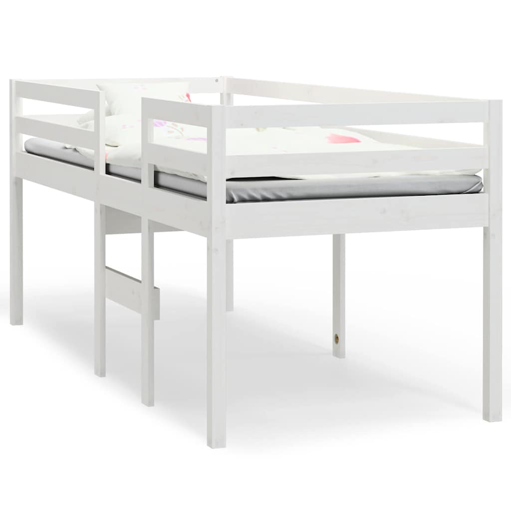 Cama alta branca madeira maciça pinho 75x190 cm