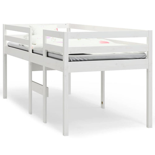 Cama alta branca madeira maciça pinho 75x190 cm