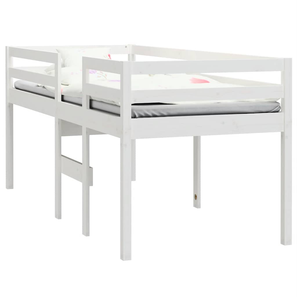 Cama alta branca madeira maciça pinho 75x190 cm