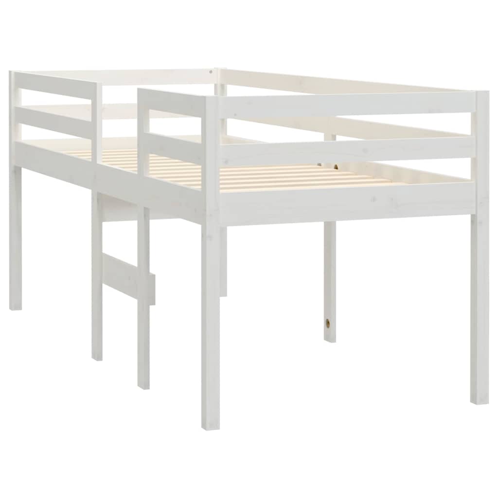 Cama alta branca madeira maciça pinho 75x190 cm