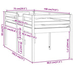 Cama alta branca madeira maciça pinho 75x190 cm
