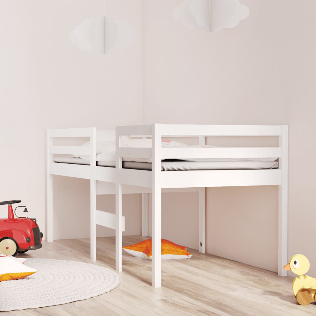Cama alta branca madeira maciça pinho 75x190 cm
