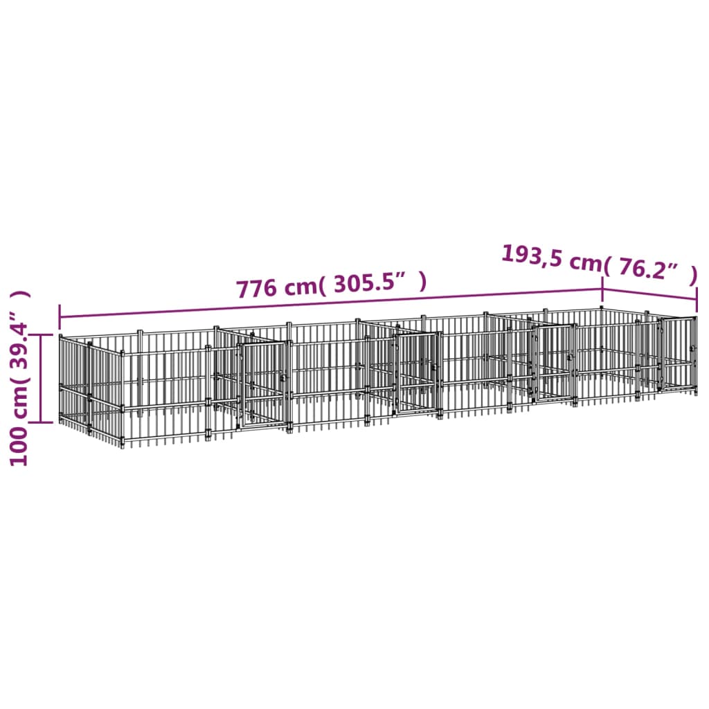 Perrera de exterior de acero 15,02 m²