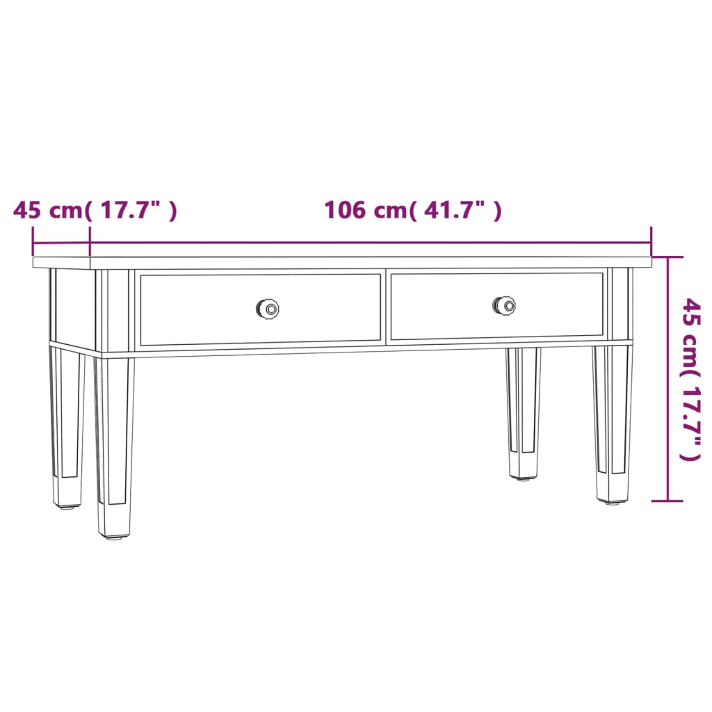 Mesa de centro especular madera tecnológica vidrio 106x45x45 cm