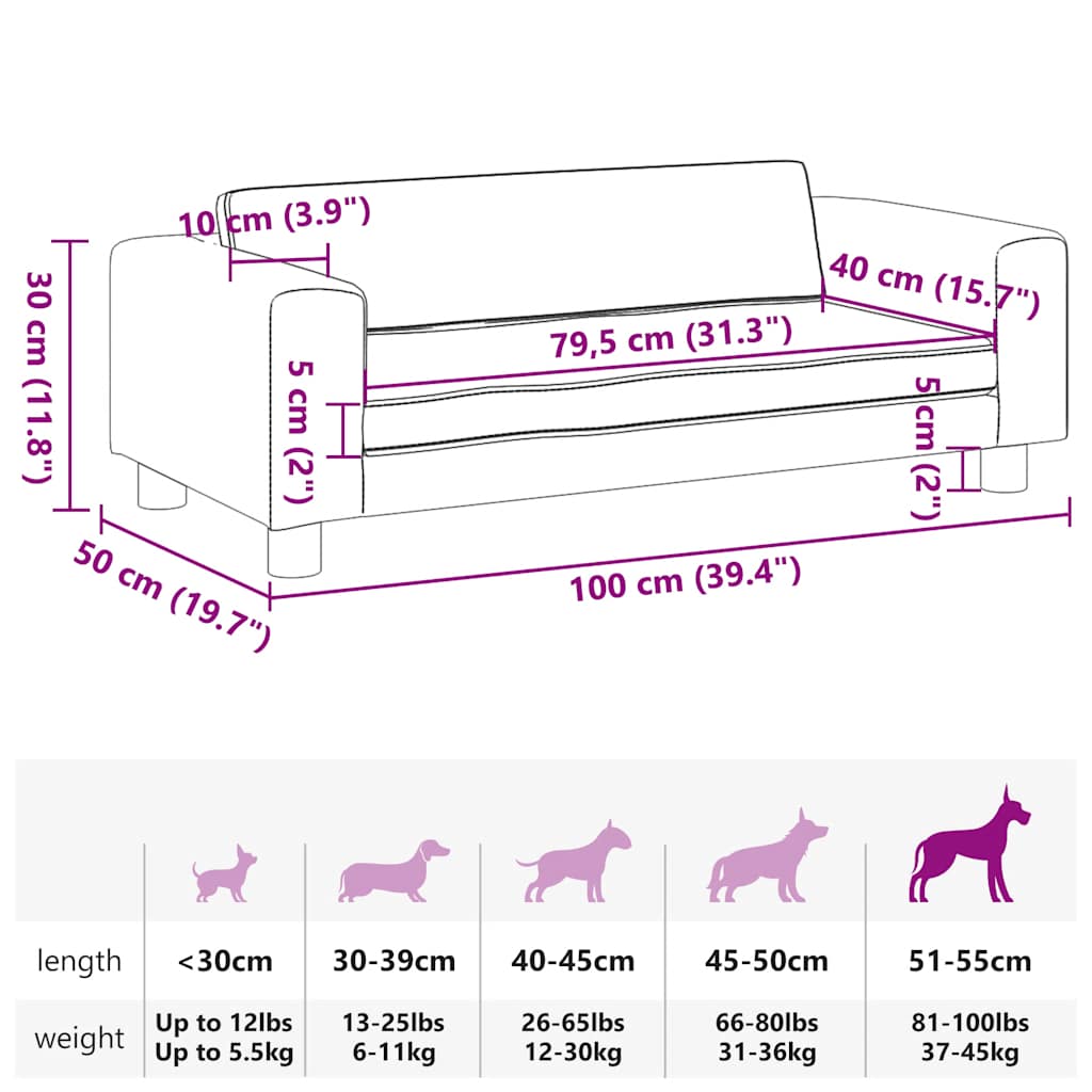 Cama de perros con extensión cuero sintético crema 100x50x30 cm