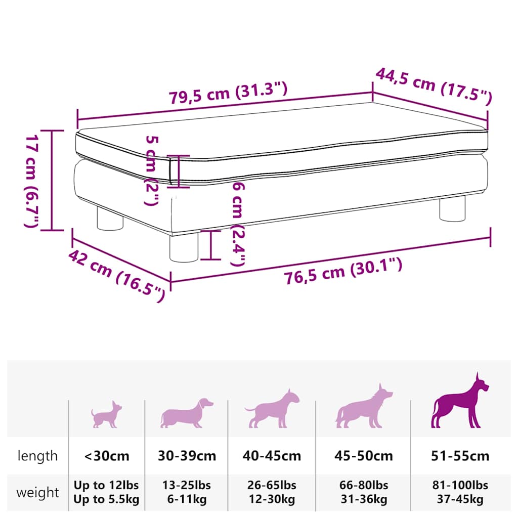 Cama de perros con extensión cuero sintético crema 100x50x30 cm