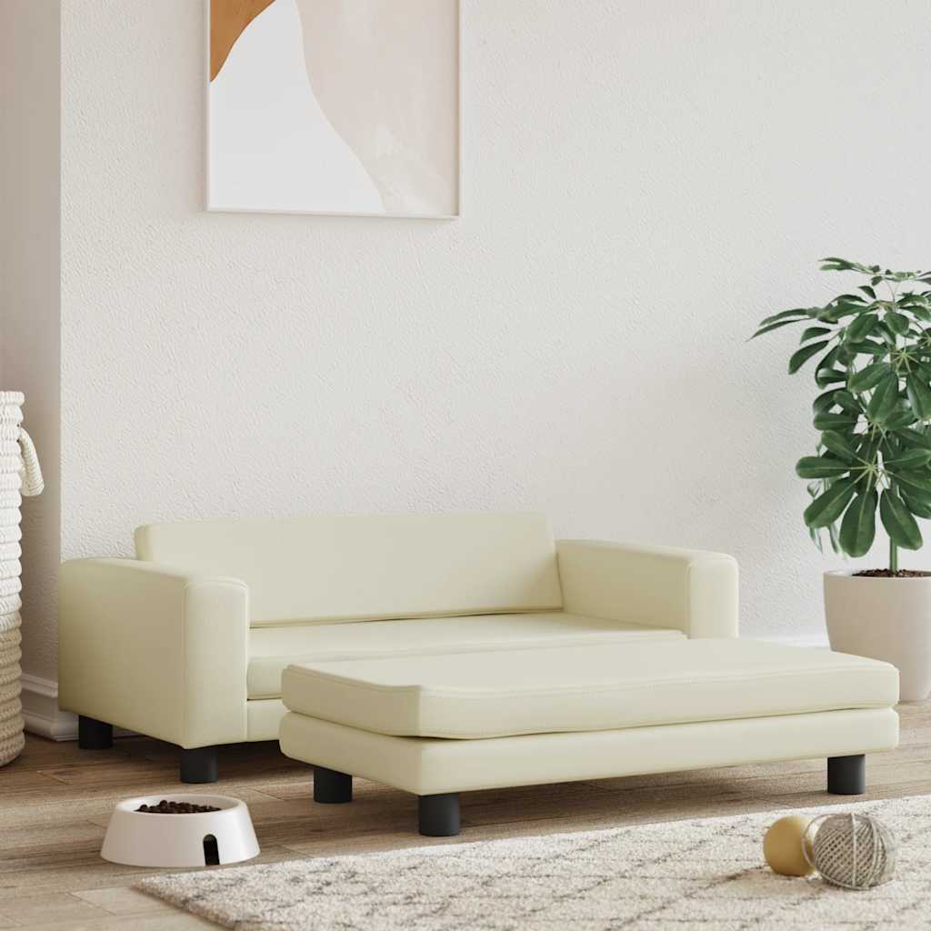 Cama de perros con extensión cuero sintético crema 100x50x30 cm