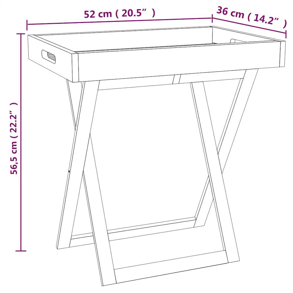 Mesa bandeja plegable madera maciza nogal 52x36x56,5 cm