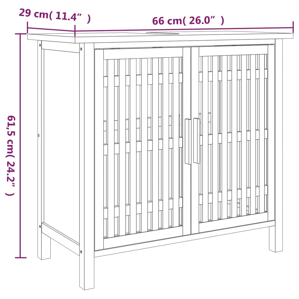 Armario de lavabo madera maciza de nogal 66x29x61,5 cm