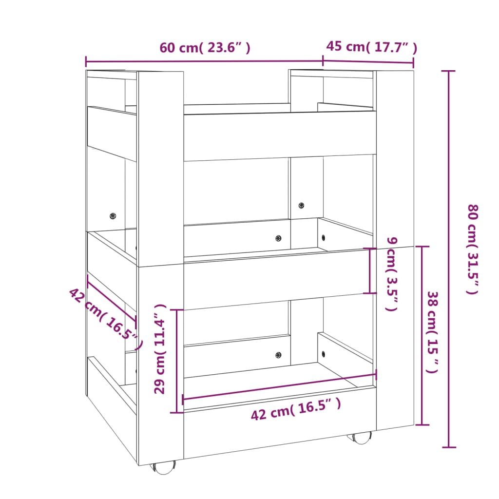 Carrito de cocina madera contrachapada blanco 60x45x80 cm