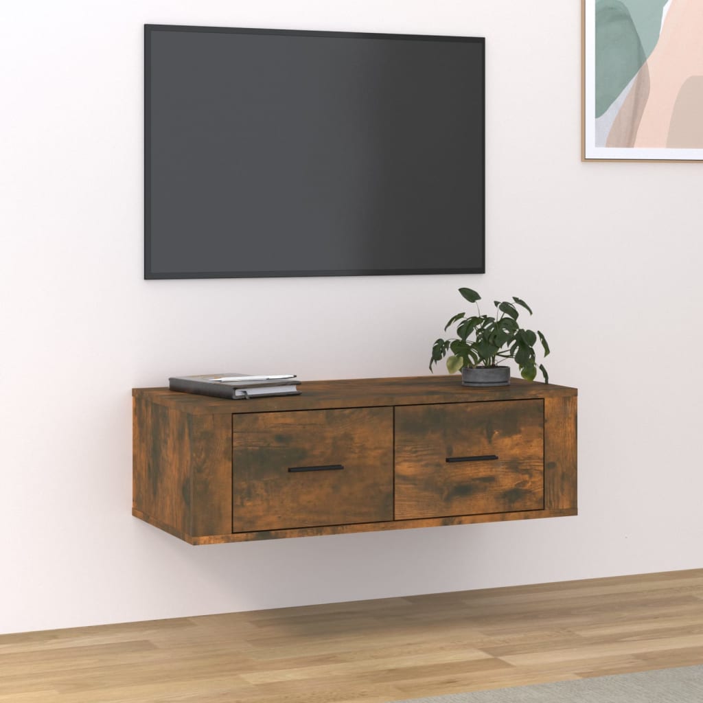 Wall-mounted TV cabinet high-gloss white wood 80x36x25 cm