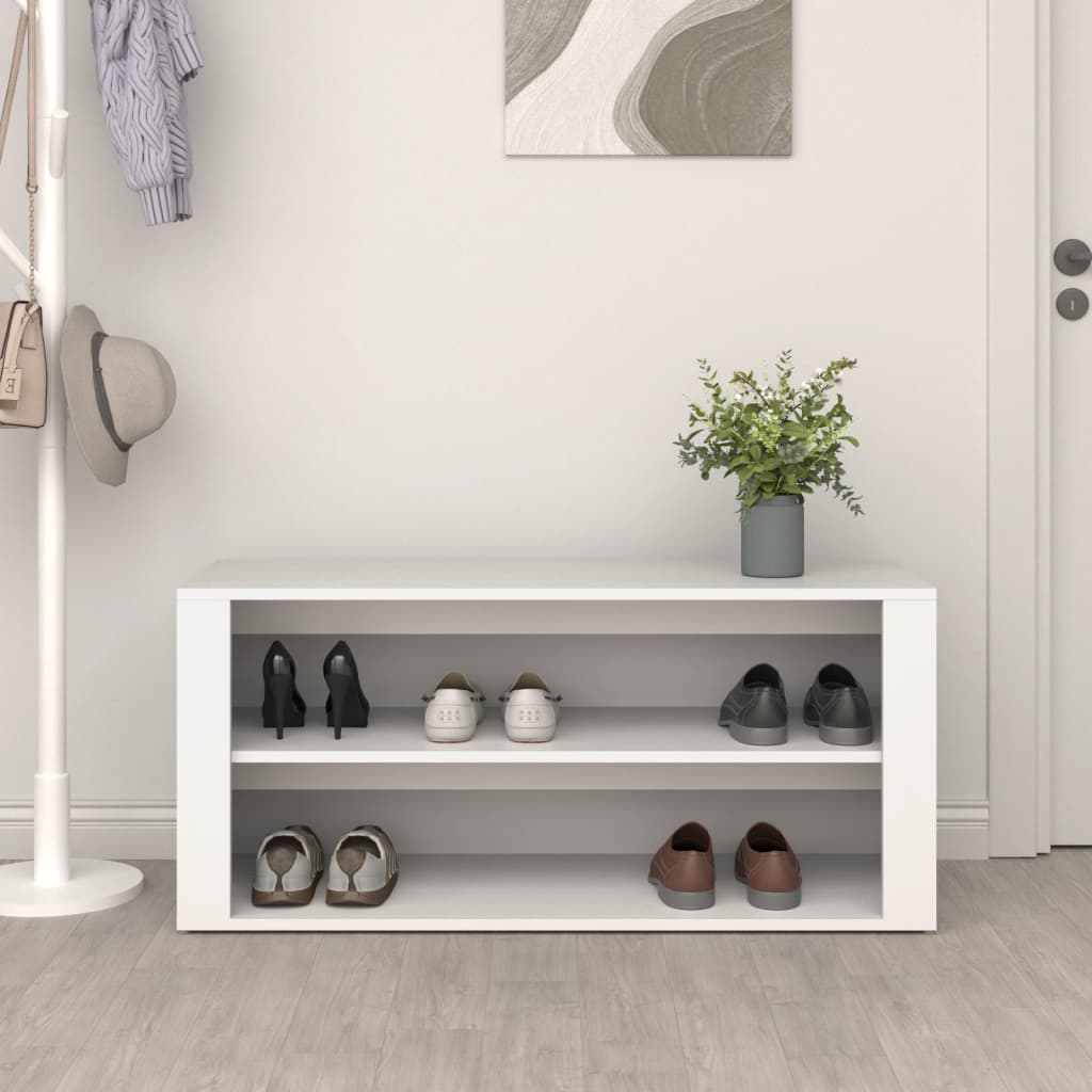 Zapatero de madera contrachapada blanco 100x35x45 cm