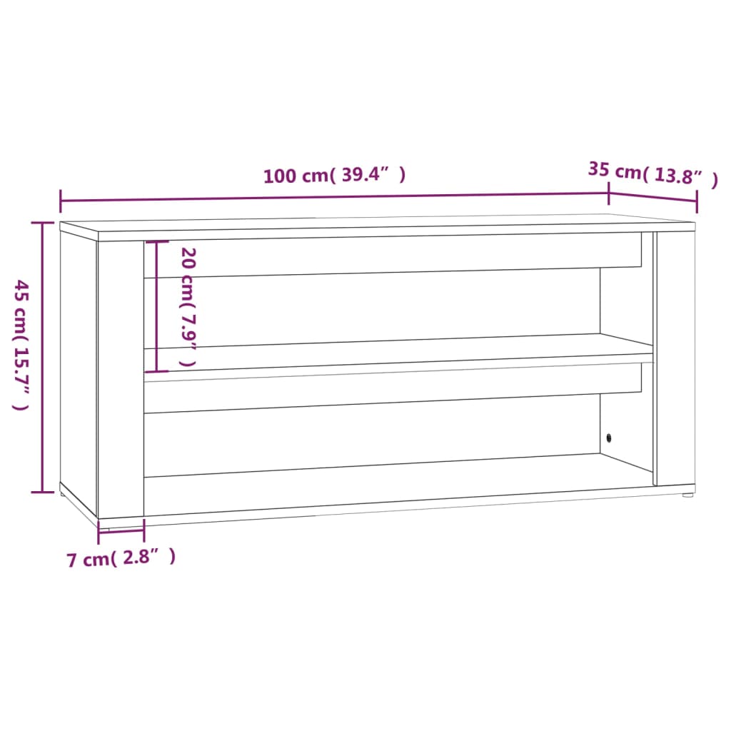 Zapatero de madera contrachapada blanco 100x35x45 cm