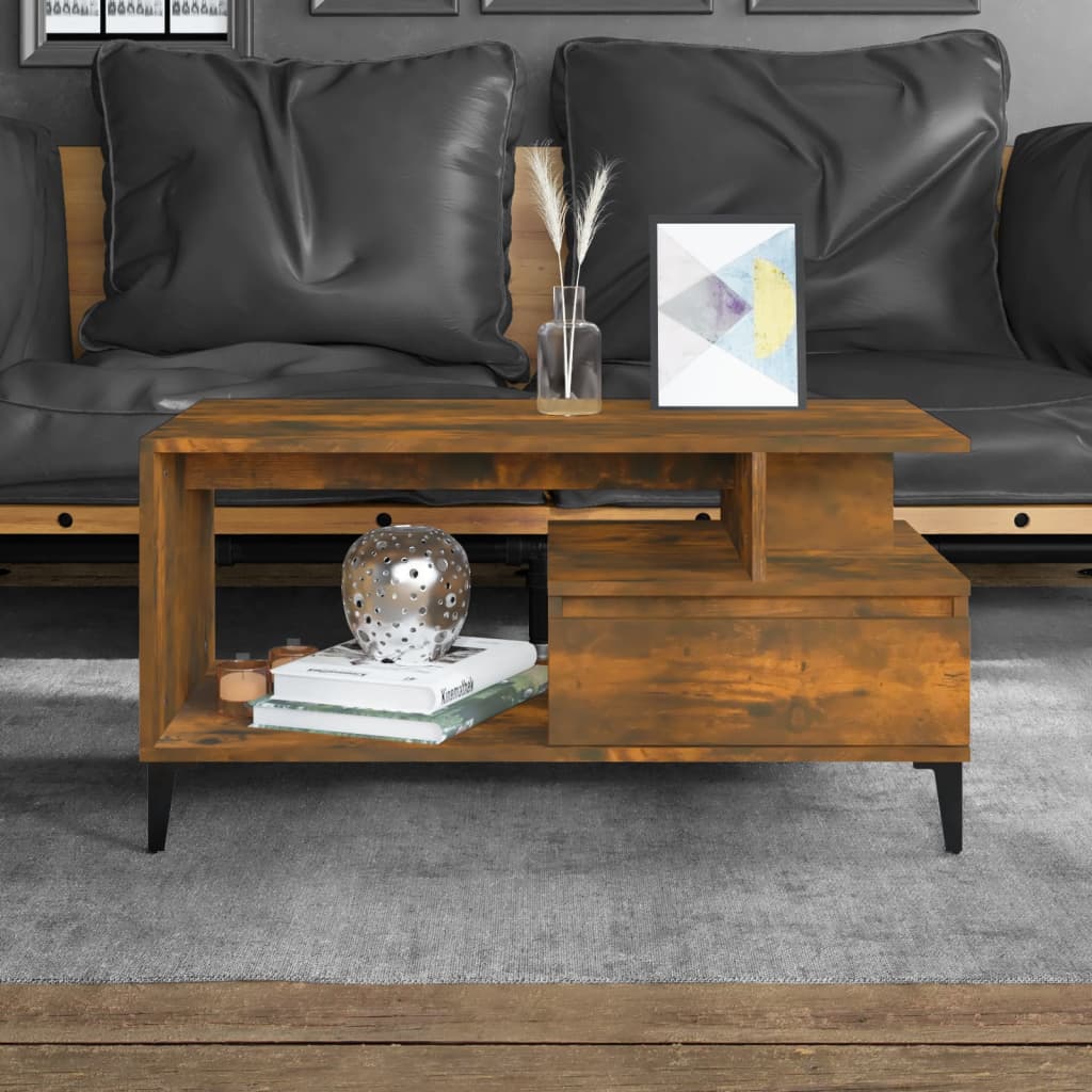 Mesa de centro madera contrachapada blanca 90x49x45 cm