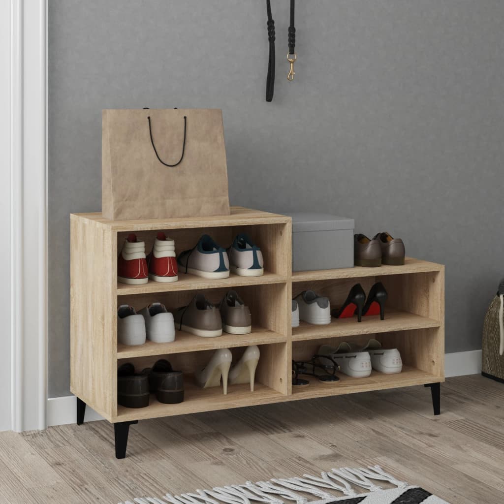 Mueble zapatero madera contrachapada gris hormigón 102x36x60 cm