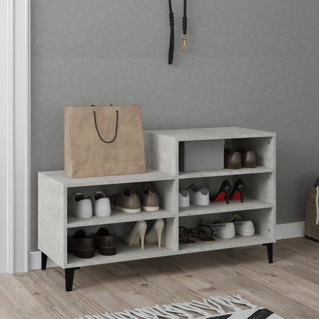 Mueble zapatero madera contrachapada gris hormigón 102x36x60 cm