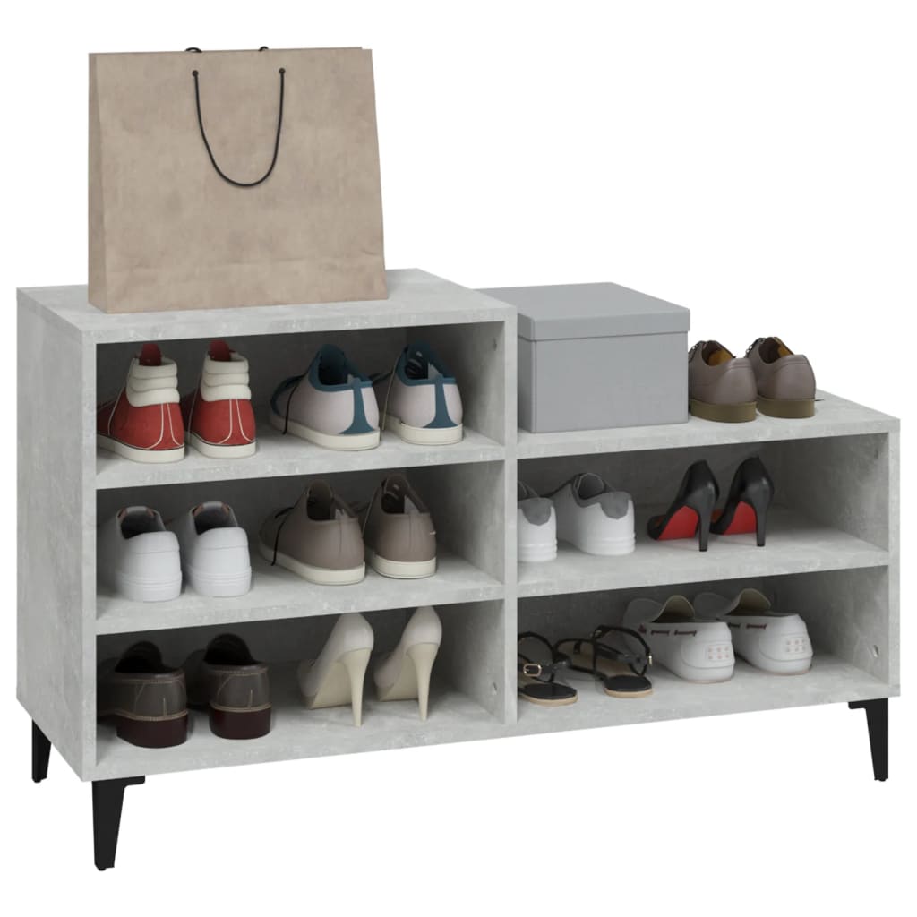 Mueble zapatero madera contrachapada gris hormigón 102x36x60 cm