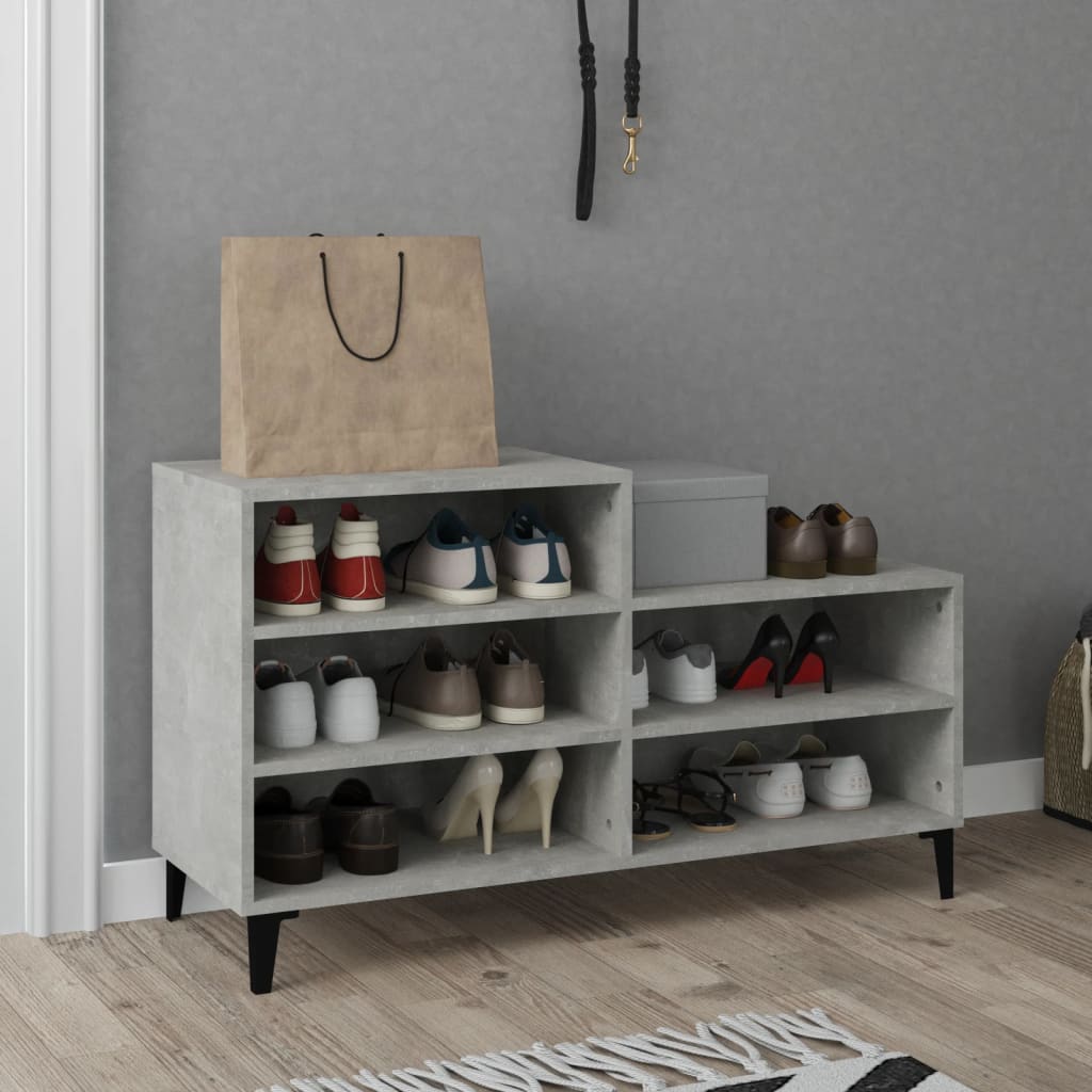 Mueble zapatero madera contrachapada gris hormigón 102x36x60 cm